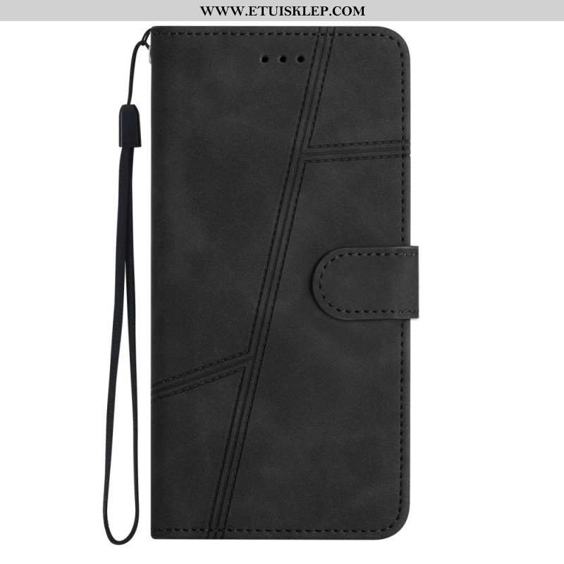 Etui Folio do Xiaomi Redmi Note 12 5G z Łańcuch Paskowaty Geometryczny Skórzany Styl